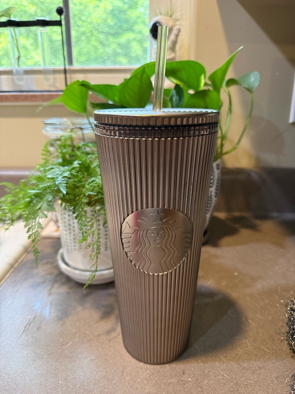 Starbucks Metallic Rose Gold Ribbed Tumbler with Lid